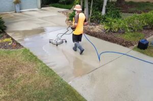 Pressure washer on concrete