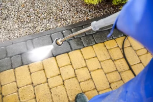 Pressure wash brick driveway