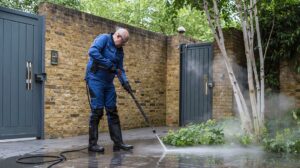 Pressure washing driveway patio